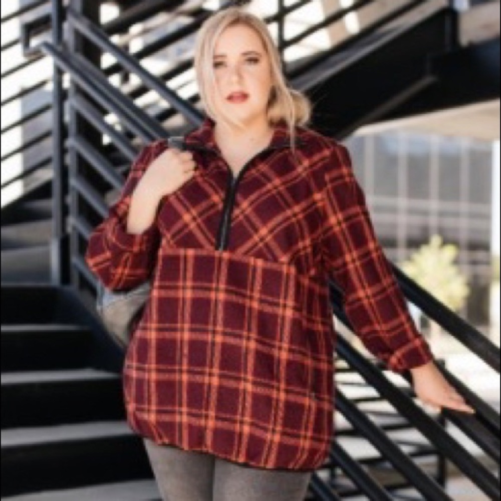 Pretty Plaid Half Zip Pullover
